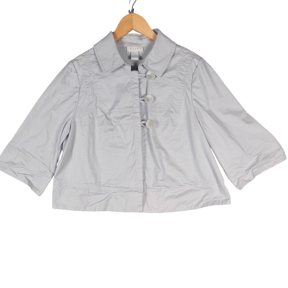 TWEEDS Womens Light Gray Cotton Blend Cropped 3/4 Sleeve Swing Jacket Large